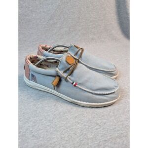 HEYDUDE Wally Americana Denim Stripe Mens 12 Flag Loafers Slip On Shoes